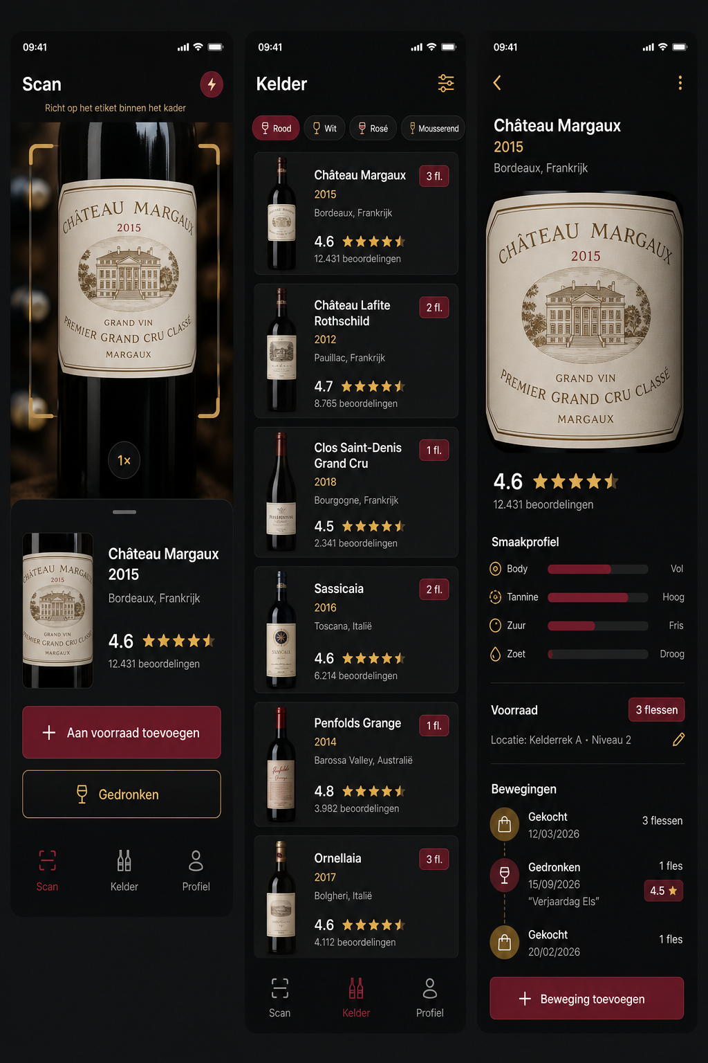 Schermbeeld MB Wine, donker thema