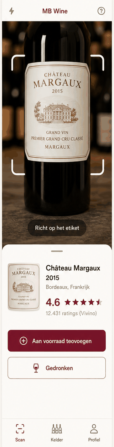 Scanscherm van MB Wine dat een etiket herkent